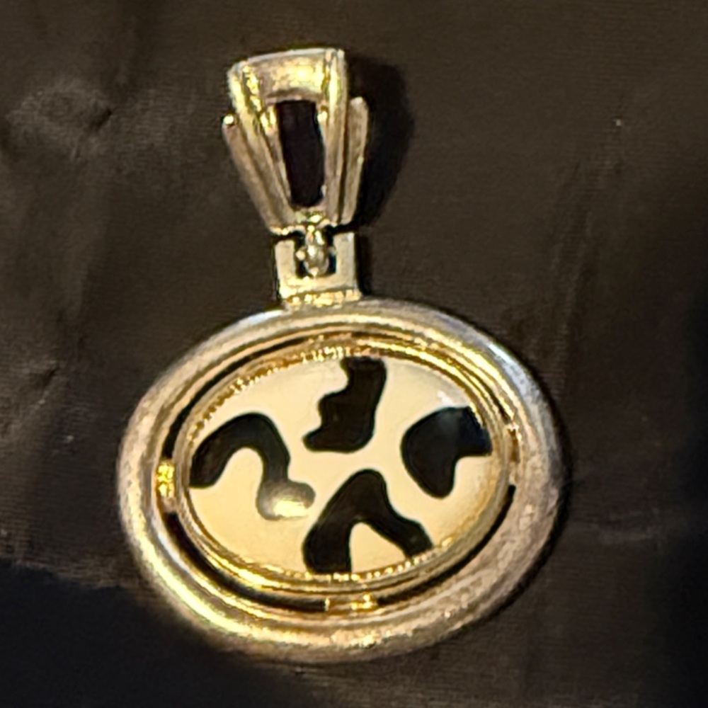 Cow Print Oval Pendant black and white with sturdy 1/3 inch loop EUC